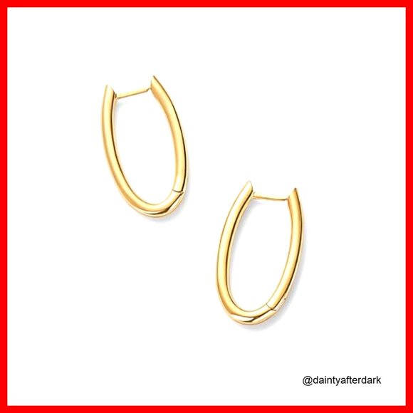 14K Gold Plated 925 Sterling Silver Geometric Hoop Earrings - Picture 3 of 6
